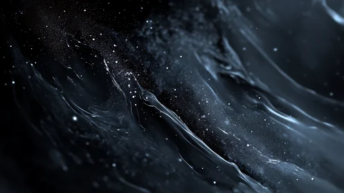 Fluid cosmic dust flow in dark abstract 3D visualization.