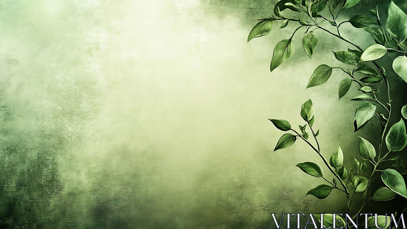 Diagonal leafy vine against textured green gradient background