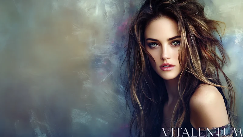 Digital portrait shows intense gaze against abstract backdrop