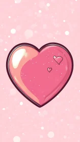 Pink glossy heart shape on pastel background with decorative circles
