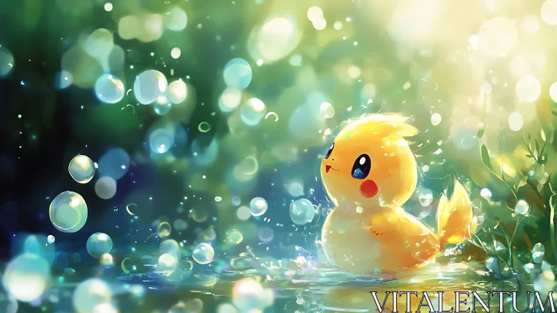 Backlit yellow creature in water with specular bokeh and bubbles