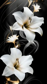 White lilies with golden stamens on dark background