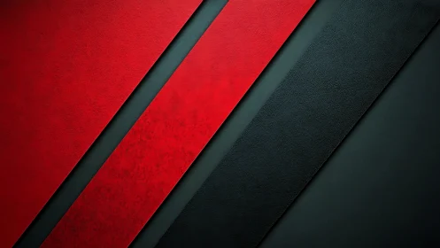 Diagonal red and black leather strips create high contrast geometry
