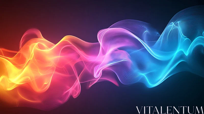 Vibrant neon light waves flow across a deep digital void