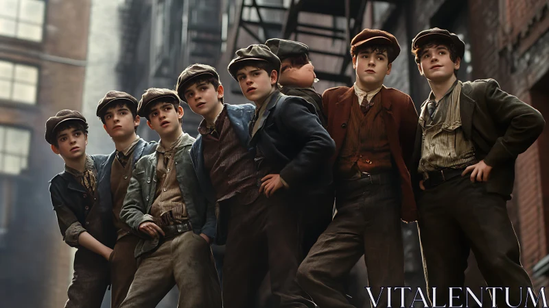 Newsboys in Early 20th Century Alley.