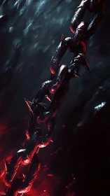 Bloodlit barbed chain descending through infernal dusk.