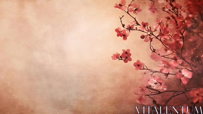 Delicate Red Blossoms Dance Across Soft, Warm Atmosphere