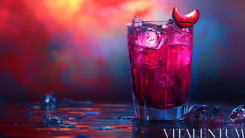 Neon Elixir: Crimson Cocktail in Electric Twilight.