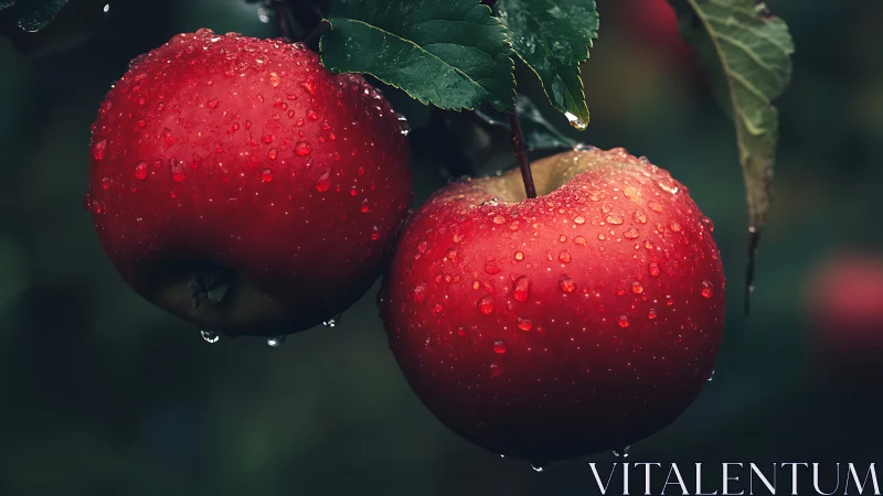 Macro optical study of dew-laden apples under soft bokeh light.