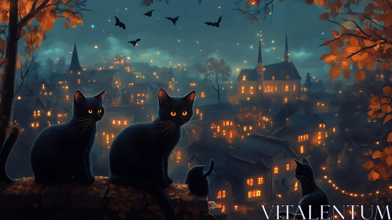 Feline Sentinels Survey Their Glowing Realm.