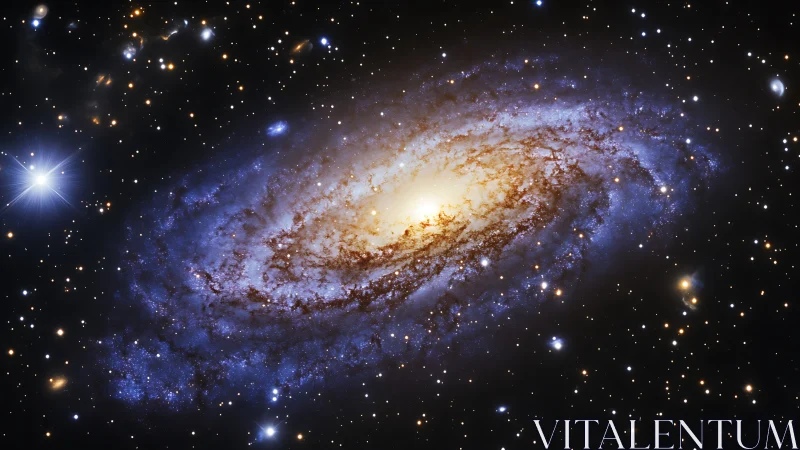 Spiral galaxy viewed edge-on with dense starfield background