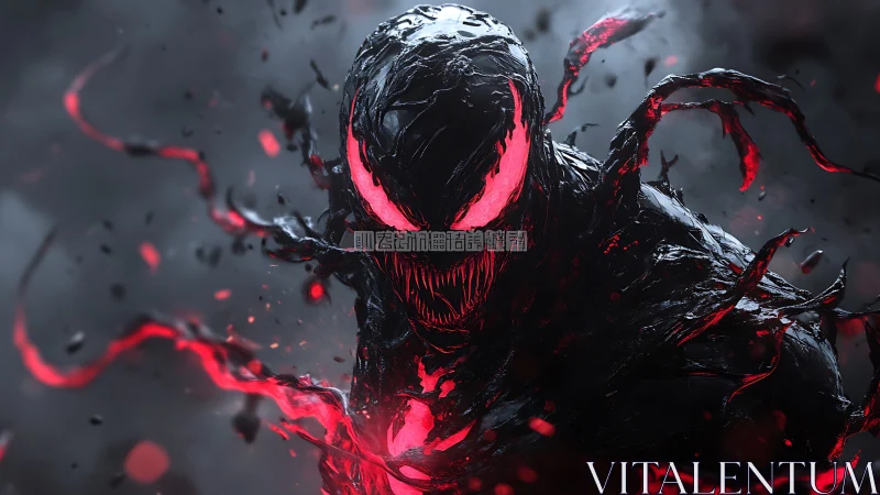 Sinister alien creature emerges amid swirling red energy