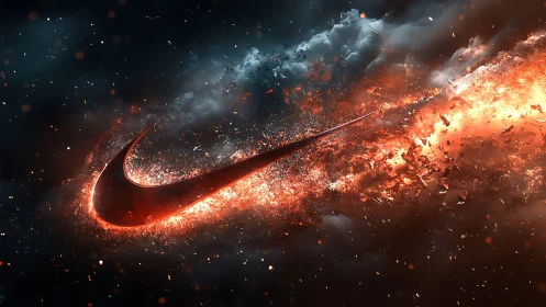 Blazing swoosh comet slicing through storm-lit cosmos.