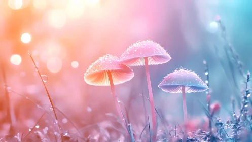Dewlit pastel mushrooms under ethereal bokeh glow.