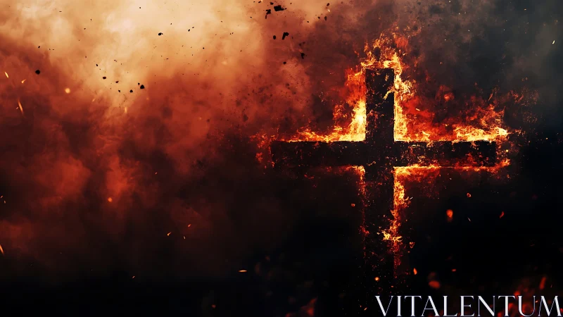 Flaming cross carves a fierce doorway through smoky night