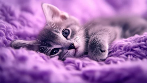 Lavender Dream: Feline Portrait in Soft Focus Rendering.