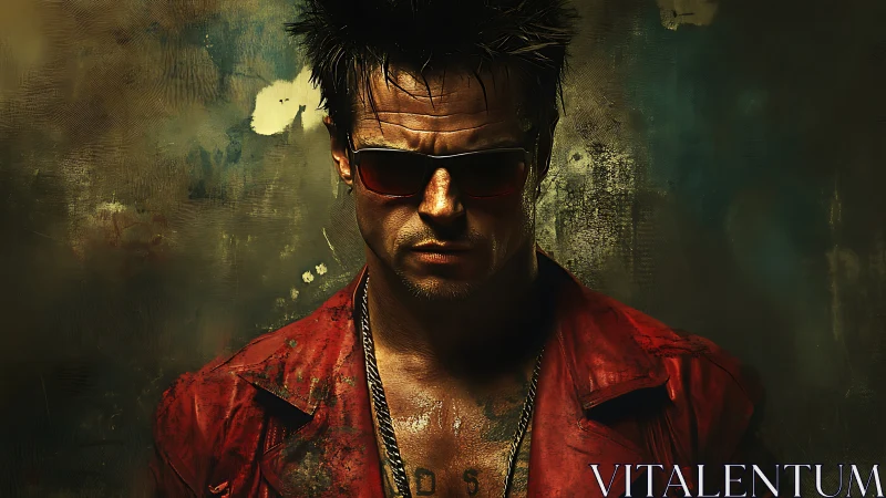 Brooding rebel in a red jacket against a moody backdrop.