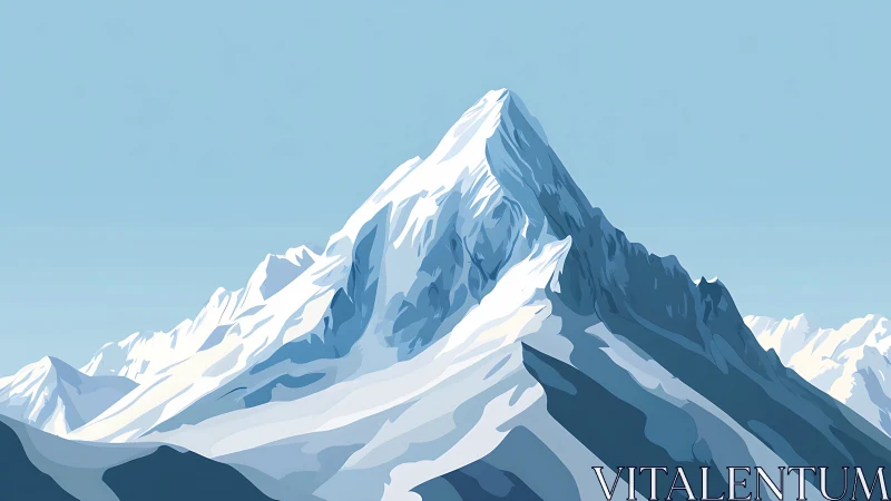 Snowy blue mountain peak under clear winter sky.