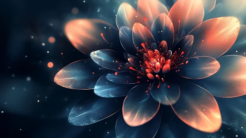 Luminous abstract flower glows with ethereal neon petals.