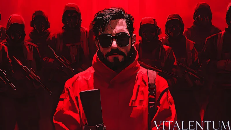 Paramilitary squad leader in red tactical gear, stylized portrait