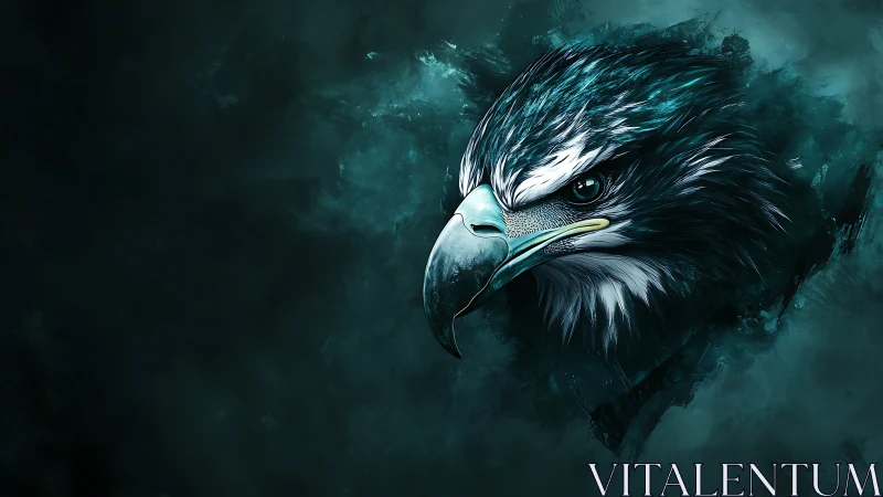 Majestic Eagle Head Digital Art in Moody Blue Abstract Background.