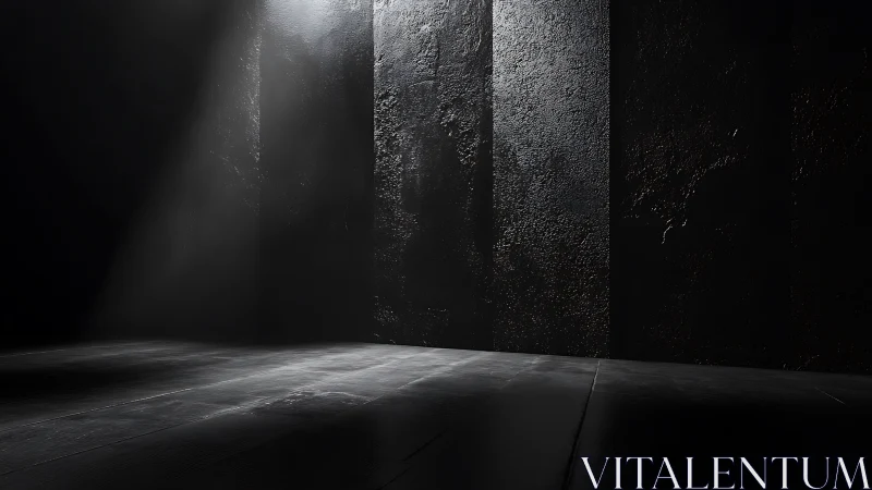 Light penetrates dark textured room and illuminates floor