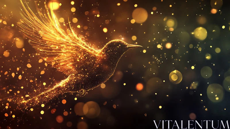 Glittering avian silhouette dissolves into radiant particles