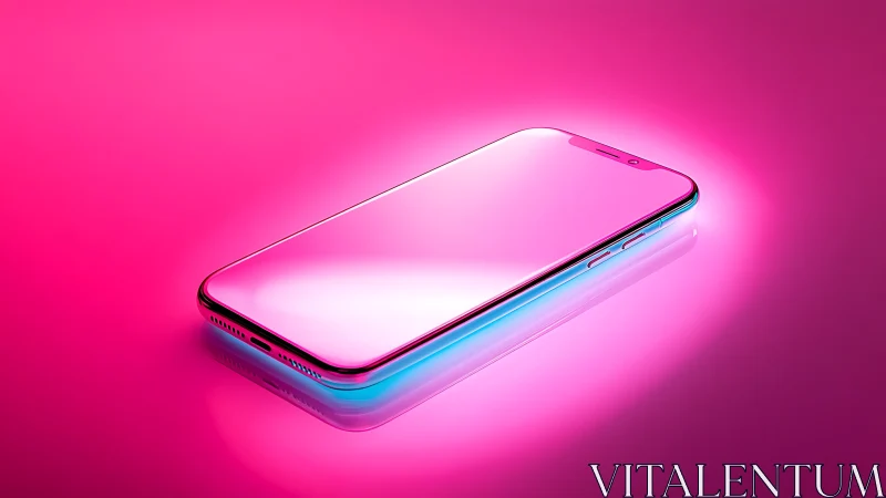 Modern smartphone rendered in vibrant pink neon environment.