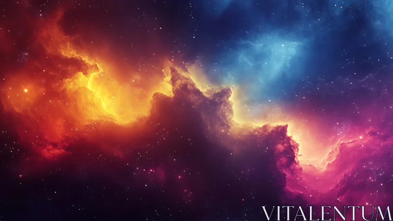 Radiant cosmic nebula glows softly in rich rainbow light