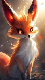 Fiery eared fox spirit in glowing forest light.