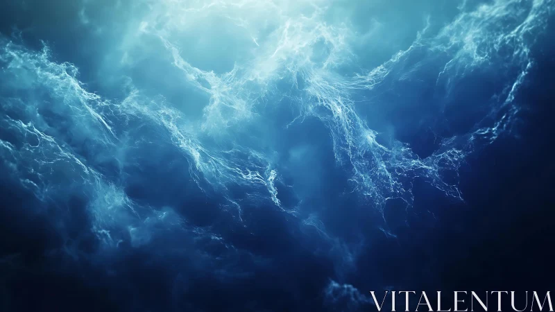 Abstract Underwater Light and Waves in Blue Tones Digital Art.