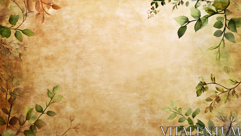 Vintage parchment background framed by delicate foliage.