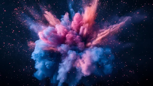 Cosmic powder explosion forms neon pink and blue nebula