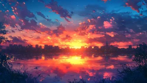 Glowing city skyline leans into a radiant, dreamlike sunset glow