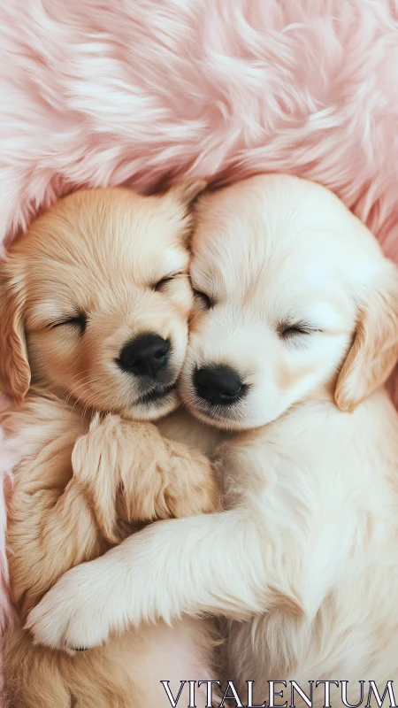 Two light-colored canine subjects resting on pale pink textile