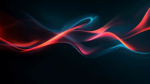 Red and blue light trails on dark abstract digital background.