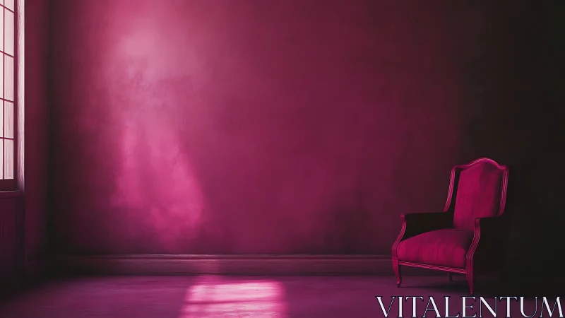 Solitary velvet throne listens quietly to the rosy light