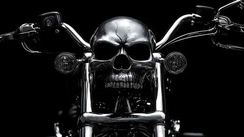 Chrome skull grips the night while the motorcycle waits