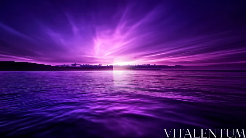 Chromatically shifted ocean horizon under intense magenta sunset