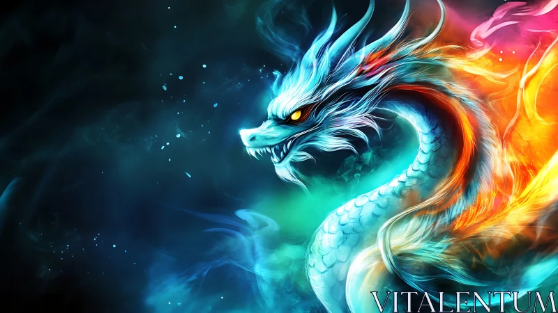 Elemental dragon profile in luminous digital painting composition.