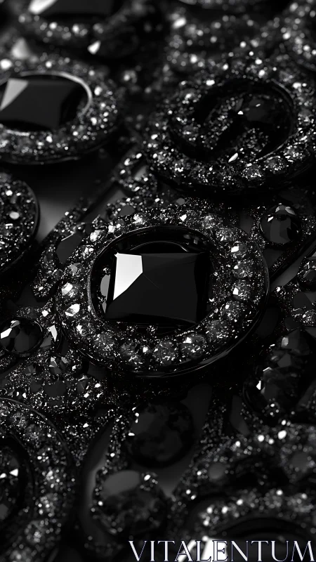 Close-up view of glossy black gemstones and crystals.