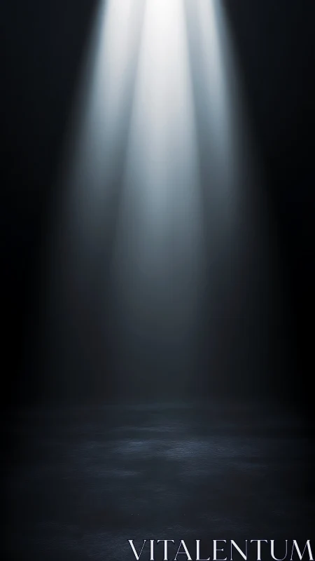 Lonely stage spotlight cuts through deep surrounding darkness.