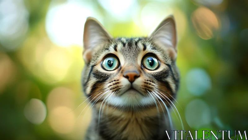 A Tabby Cat's Enchanting Gaze Outdoors.