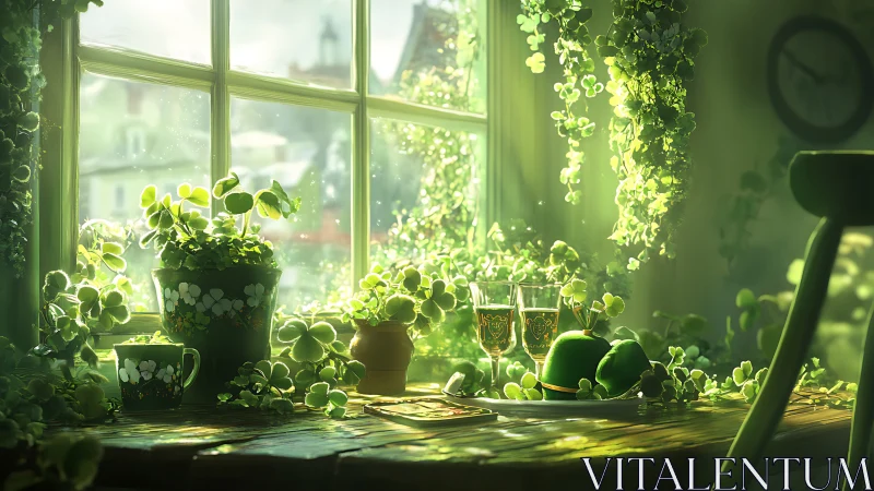 Sunlit clover kitchen window welcomes a gentle green morning