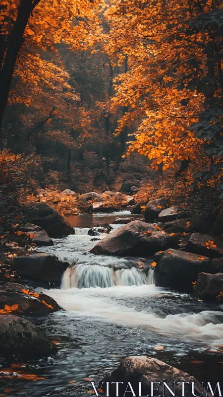 Golden autumn creek winding through a quiet forest.