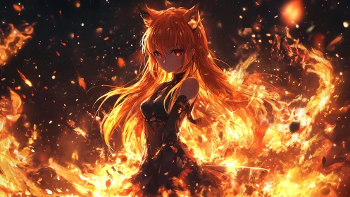 Foxfire guardian stands wrapped in swirling golden flames.