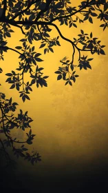 Silhouetted tree branches against graded yellow background.