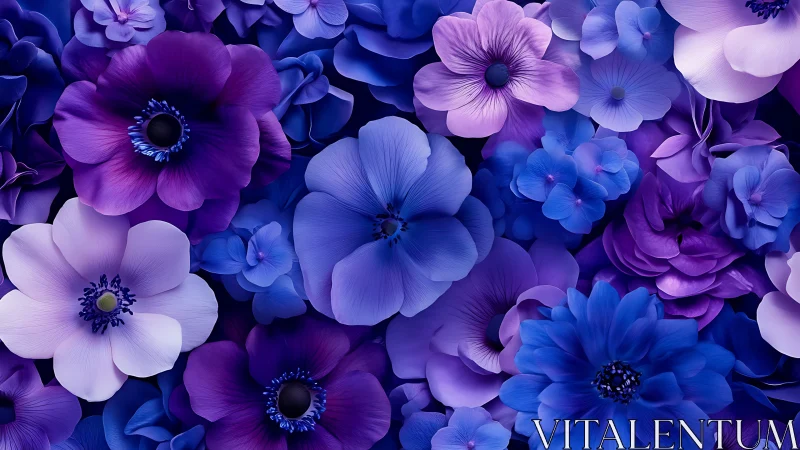 Purple Blue Blooms: Vibrant Digital Floral Composition.