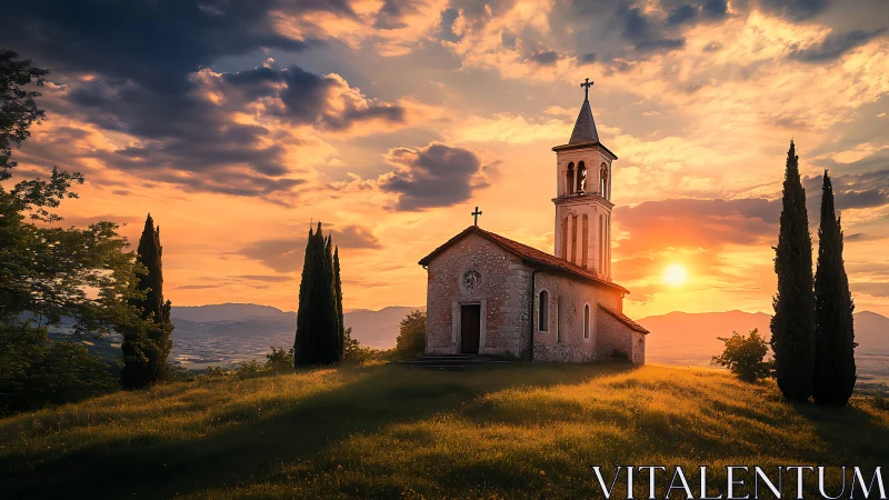 Hilltop chapel sipping the last golden sip of sunset.