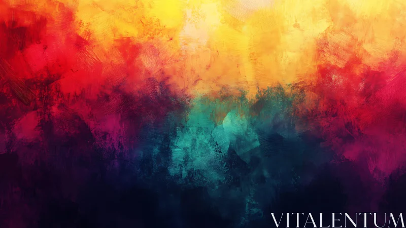 Vibrant Abstract Brushstroke Painting in Warm and Cool Tones.